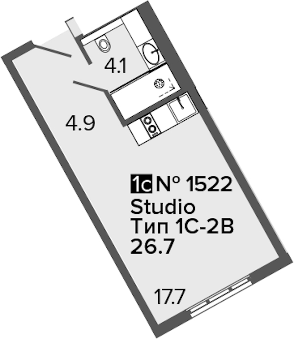 Квартира студия 26.7 м², 15/16 эт., Апарт-отель «ARTSTUDIO M103»